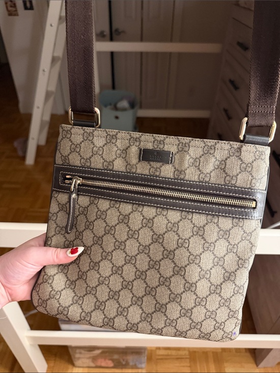 Gucci Handbags - Gucci Brown GG Supreme Canvas Crossbody Bag with Dark Brown Trim